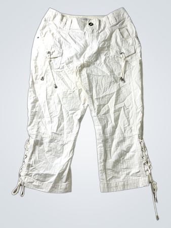Dreams4r White Capri Pants with Lace-up Detail