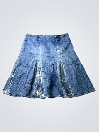 Tanna Jeans Denim A-Line Skirt with White Embroidery