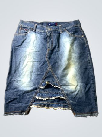 PITSTOP Denim Skirt with Ruffled Hem