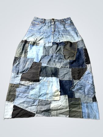 Upcycled Denim Patchwork Maxi Skirt