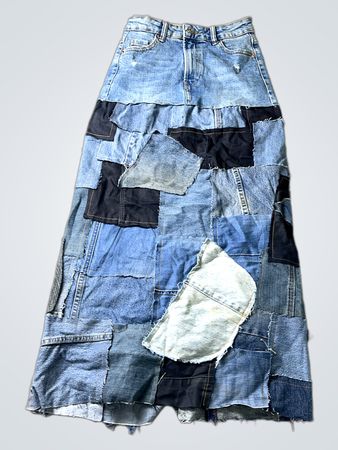 Upcycled Bershka Patchwork Denim Maxi Skirt