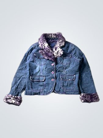 Squeeze Girls Denim Jacket with Faux Fur Trim