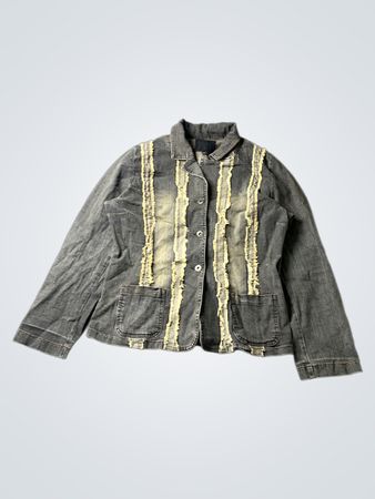 Grey Denim Jacket with Yellow Ruffles