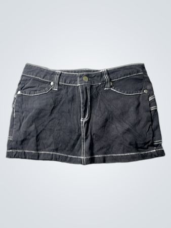 Dark Wash Denim Mini Skirt with White Stitching