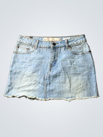 2ND JEANS Women's Light Wash Denim Mini Skirt with Rhinestones