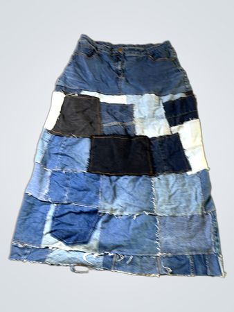 Patchwork Denim Maxi Rock