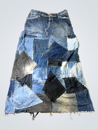 Patchwork Denim Maxi Rock