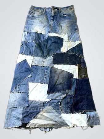 Patchwork Denim Maxi Rock