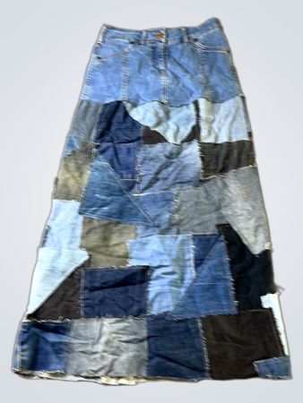 Patchwork Denim Maxi Rock