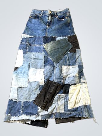 Zara Patchwork Denim Maxi Rock
