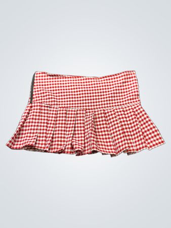 „Upcycled Rot-Weißen Karos Faltenrock“