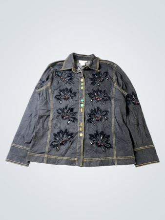 GRAFF WEAR Women's Denim Jacket with Floral Embroidery
