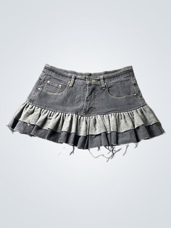 Upcycled L.A.T. Classic Damen Denim Rüschens Minirock Größe 32