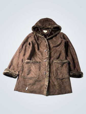 St. John's Bay Brauner Faux Suede Fellbesatz Kapuzenmantel