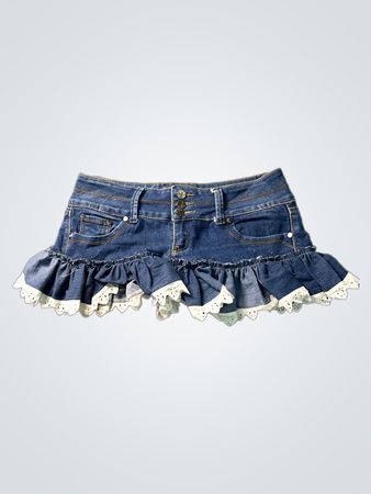 Denim-Minirock für Damen mit Spitzenbesatz