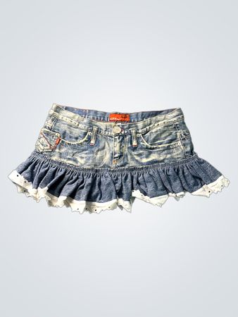 CMC Denim Minirock mit Rüsche und Spitzenbesatz