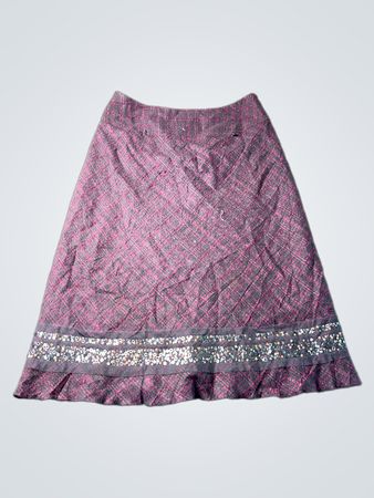 Monsoon Pink and Grey Plaid Skirt with Sequins