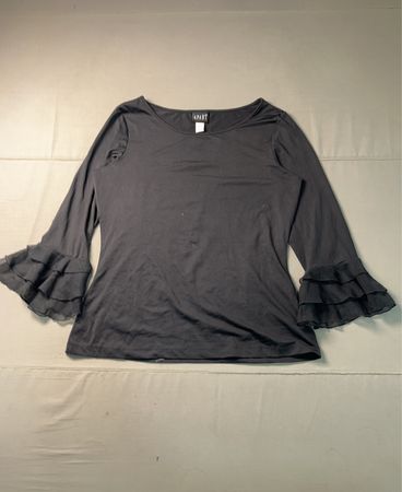 APART Women's Black Ruffle Sleeve Long Sleeve Top