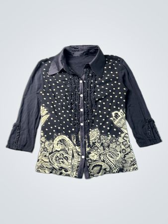 Chemisier noir pour femmes avec imprimé paisley et à pois