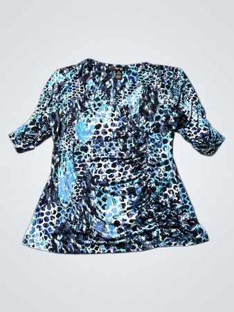 Style & Co Women's Blue Animal Print Ruched Top