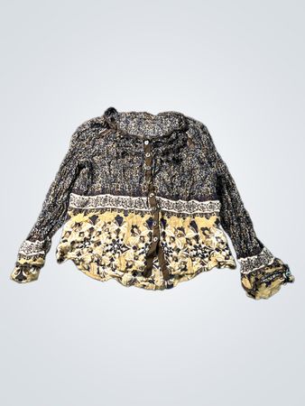 Blouse à boutons imprimée floral marron et beige