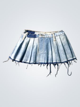 Denim-gefalteter Minirock mit rohem Saum