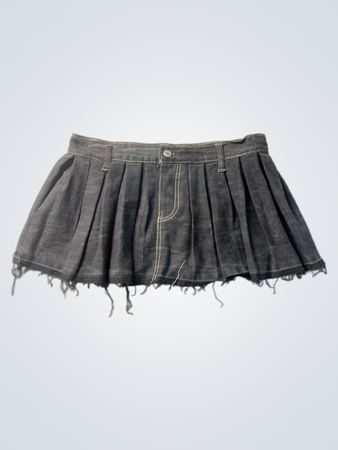 Dunkel gewaschener Denim Falten-Minirock