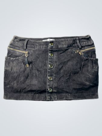 ESEY 13 Black Denim Skirt with Spiderweb Detail