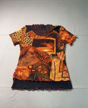 Sheer Mesh Overlay Top with Tribal Print