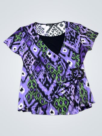 NOTATIONS Haut enveloppant pour femmes violet et vert à imprimé ikat avec détail de boucle