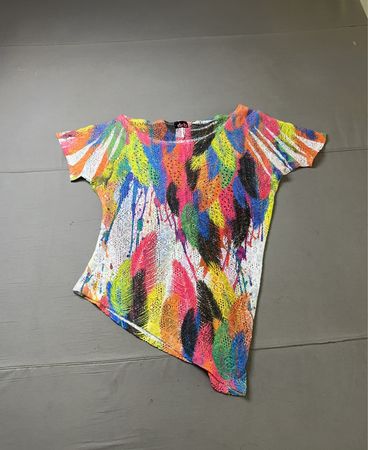 Deb Colorful Feather Print Mesh Top