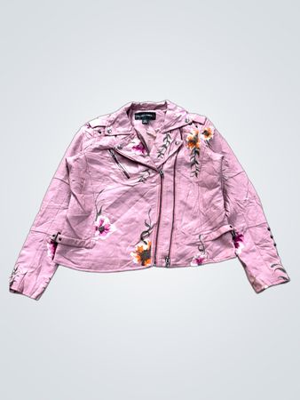 Colleen Lopez Pink Embroidered Moto Jacket