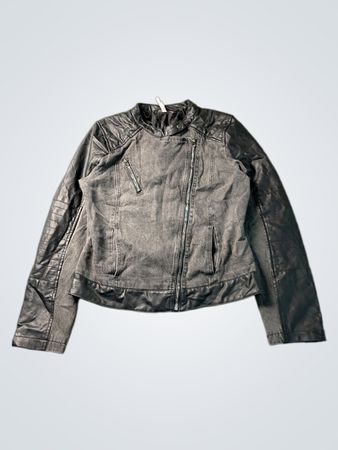 Women's Grey Faux Leather and Denim Jacket