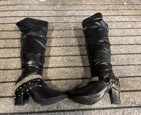 Black Knee-High Boots with Embellishments