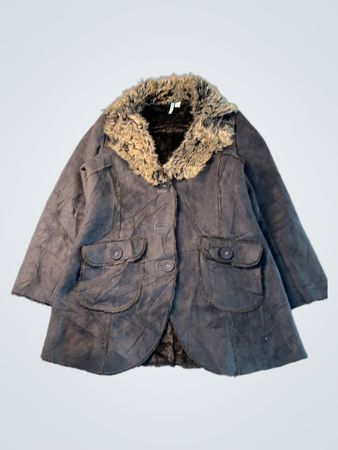 MOM WOW Faux Suede Pelzkragenmantel