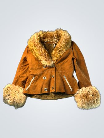 Braune Jacke mit Kunstfellbesatz