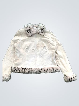 Mythology Creme-Lederjacke mit Kunstfellbesatz