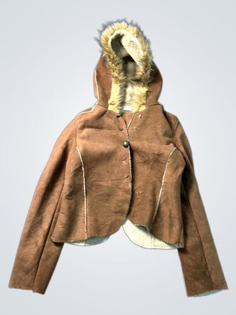 Braune Wildlederjacke mit Pelzkapuze