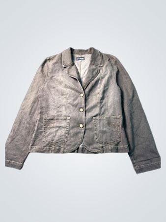 Damen grauer Denim-Blazer mit Strass-Taschen