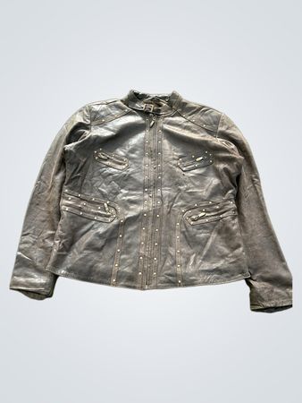 Brown Leather Jacket with Studs