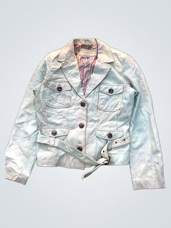MAURITIUS Women's Light Blue Leather Jacket with Belt