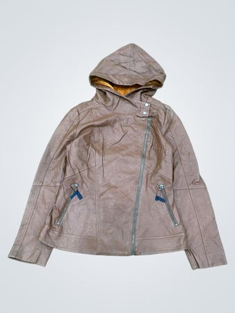 Veste à capuche en cuir synthétique marron