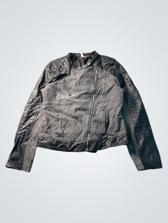 Women's Grey Faux Leather Moto Jacket