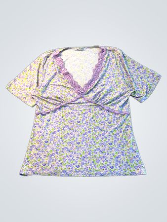 Top à col V en imprimé floral Mellachia avec dentelle
