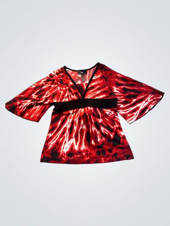 12 California Red Tie-Dye Kimono Ärmel Top