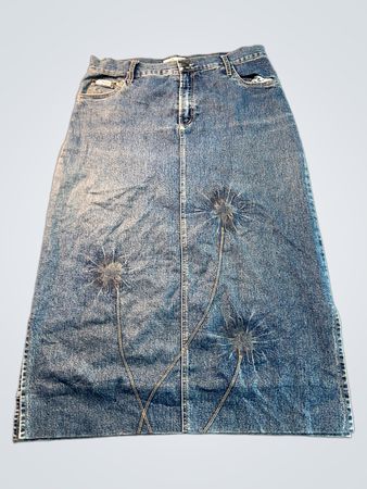 Jupe maxi en denim Lordy XL avec appliqué de pissenlit