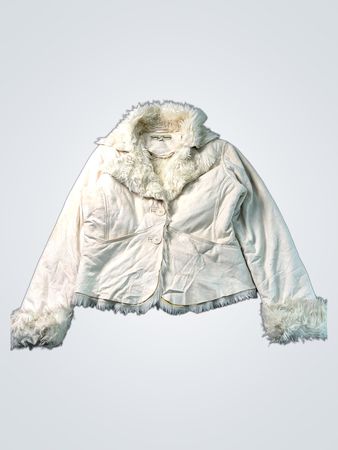 Frauen Creme Kunstpelz-Besatz Jacke