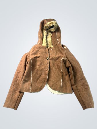 Braune Kapuzenjacke mit Pelzbesatz
