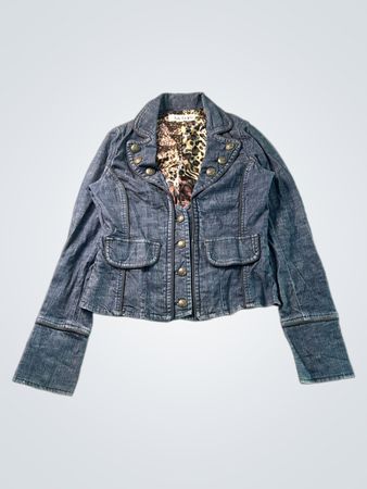 Lady Dutch Society Denim Jacket with Leopard Print Lining