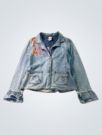 C&A Embroidered Denim Jacket with Ruffle Cuffs